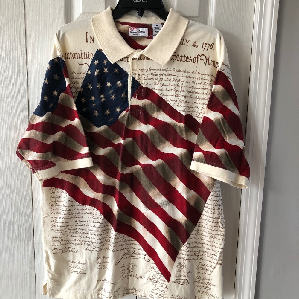 Men's Patriotic Polo Shirt, XL, EUC